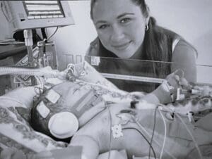 Lisa and baby Cody in NICU after a traumatic birth that led to a diagnosis of cerebral palsy
