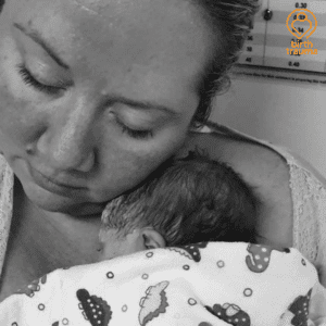 Penny after giving birth to her daughter Paige ABTA helped her deal with her birth trauma.